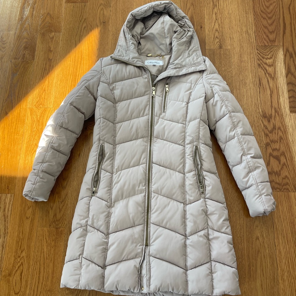 Calvin Klein Beige Long Puffer Jacket (fast shipping!!)